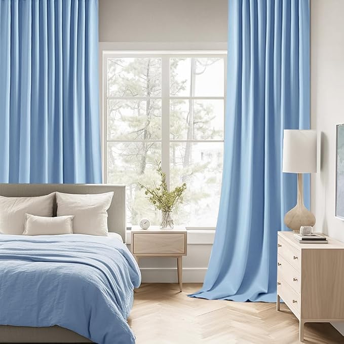 MIULEE Sky Blue Back Tab Blackout Curtains 108 Inch Long 2 Panels Set
