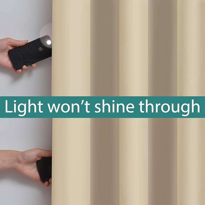 Yakamok 100% Blackout Lined Panels, Thermal Insulated Blackout Curtains