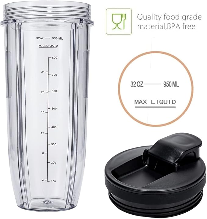 32OZ Replacement Cups Compatible with Ninja Nutri BN401, SS101, BN400, BN800, BN801, SS351, SS151 TWISTi DUO Blender, with Upgraded Sip and Seal Lids- Convenient to Drink Directly.(2 Pack)
