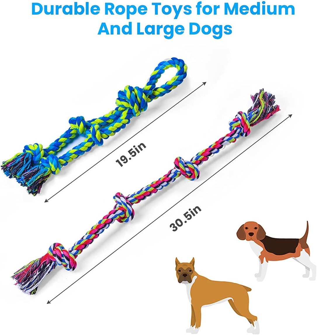 Feeko Heavy Duty Dog Rope Toys for Large Breed Aggressive Chewers, 2 Pack Indestructible Teeth Cleaning Tug of War Toy