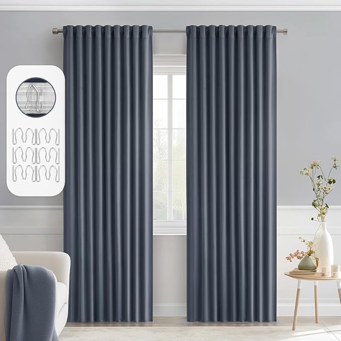 MIULEE Stone Blue Back Tab Blackout Curtains 72 Inch Length 2 Panels Set