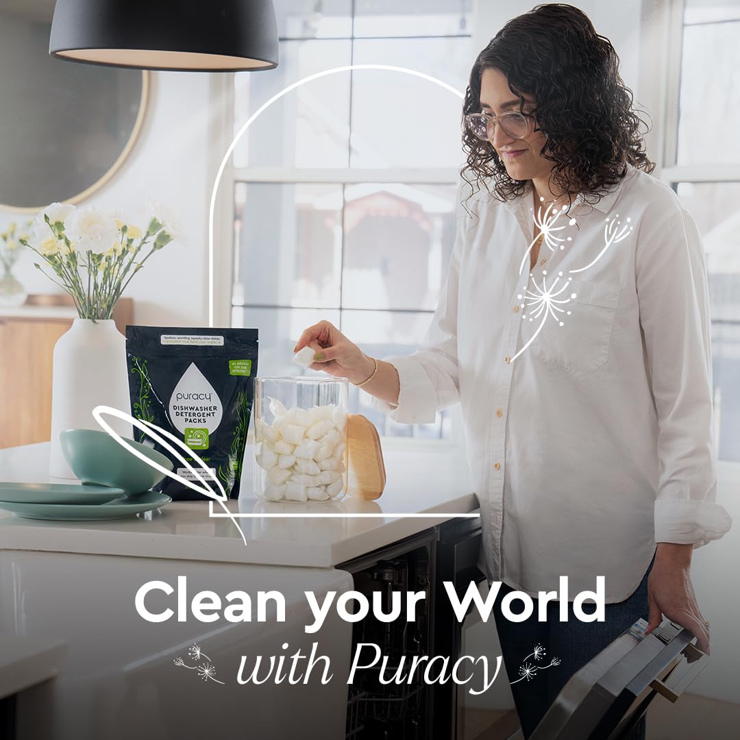 Puracy Dishwasher Pods, Natural Dishwasher Detergent, Free & Clear Dish tabs - Enzyme-Powered, Spot & Residue Free - TikTok Trend Items, Must Haves from TikTok Made Me Buy It (Free & Clear, 50 Count)