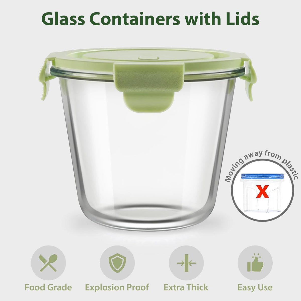 Freshmage 23oz Glass Meal Prep Containers with Lids, Airtight 3-Cup Glass Storage Containers Set, Heat-Resistant BPA-Free for Soup, Leftover, Microwave, Dishwasher, Fridge and Freezer Safe (4 Packs)