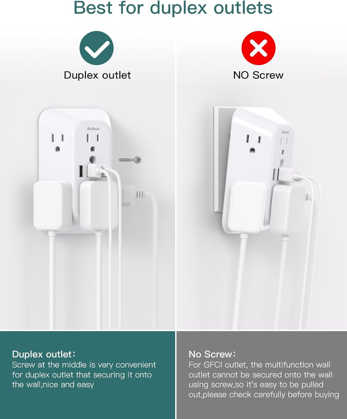 Addtam Surge Protector Outlet Extender, 6-Outlet Splitter with 4 USB Wall Charger(2 USB-C Ports), Multi Plug Wall Outlet 1800J Power Strip for Home Office Dorm Room Essentials