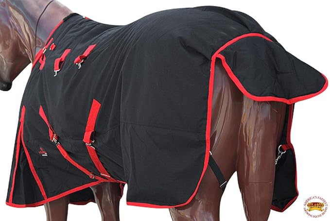 HILASON Black with Red Trims 76 inch 1200D Winter Waterproof Poly Horse Turnout Blanket Belly Wrap