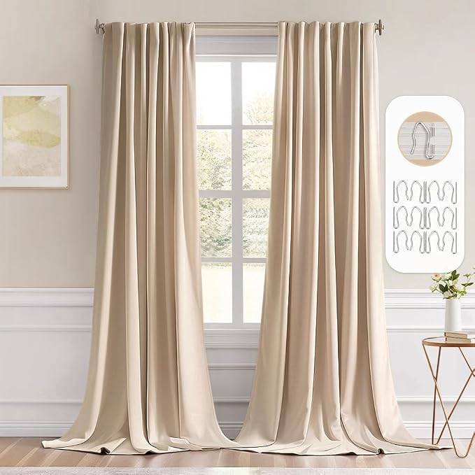 MIULEE Back Tab Beige Curtains 102 Inch Long 2 Panels Set