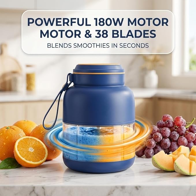 Portable Wireless Juicer Cup, 28/45Oz 180W 38 Blades USB Rechargeable Blender, Dual Lid Leakproof Compact Travel Juicer Cup for Shakes Fruits Vegetables Office Outdoor (Blue-800ml)