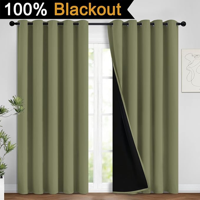 Yakamok 100% Blackout Window Curtain Panels, Heat and Full Light Blocking Drapes