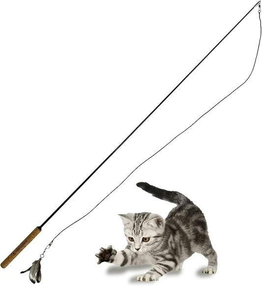 Forever Stick - The Unbreakable Cat Teaser Wand, Extra Long Durable Interactive Toy for Indoor Cats, Cat Fishing Pole Toy for Bored Indoor Adult Cats, Feather String Toy On Stick Enrichment