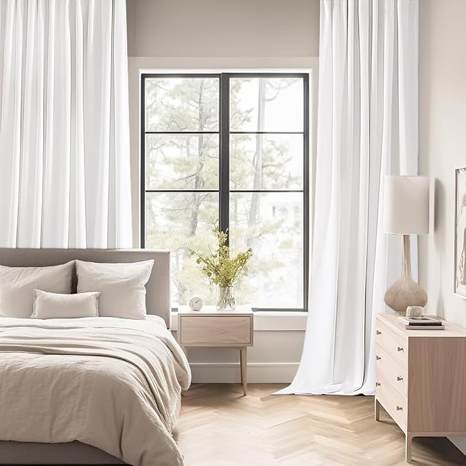 MIULEE Pure White Back Tab Blackout Curtains 108 Inch Long 2 Panels Set