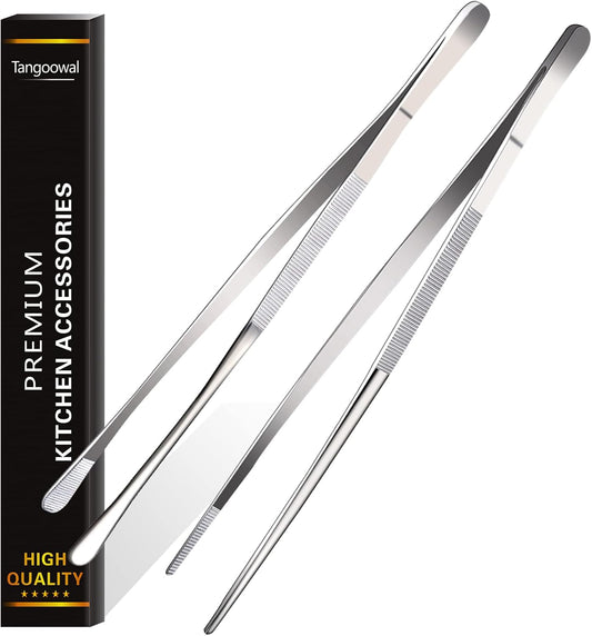 2 Pcs 12-Inch Fine Tweezer Tongs,Extra-Long Stainless Steel Tweezers Tongs