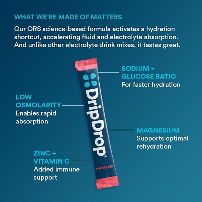 DripDrop Hydration Packets - Bold Variety Pack - Single Serve Electrolytes Powder Drink Mix - Watermelon, Berry, Lemon, Orange - Non-GMO, Gluten Free, Vegan - 80 Sticks
