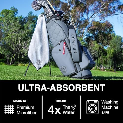 Ghost Golf Magnetic Towel (Caddie) - Ultra-Absorbent Microfiber Golf Towel | With Magnet for Golf Carts or Clubs - 18" x 40" Golfing Gear - Waffle Weave Pattern (Grey) - color: Grey