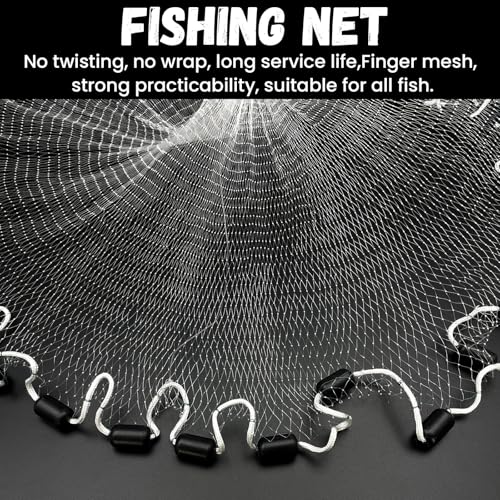 Fishing Cast Net Saltwater Casting Net 3/8 Mesh with Heavy Duty Black Weights Monofilament Throw Nets for Fishing Bait with Bag 4FT 5FT 6FT 8FT 10FT 12FT Radius - size: 3/8 Mesh, 10Ft