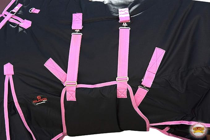 HILASON Black with Pink Trims 81 Inch 1200D Winter Waterproof Poly Horse Turnout Blanket Belly Wrap