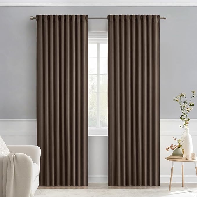 MIULEE Chocolate Brown Back Tab Blackout Curtains 72 Inches Long 2 Panels Set