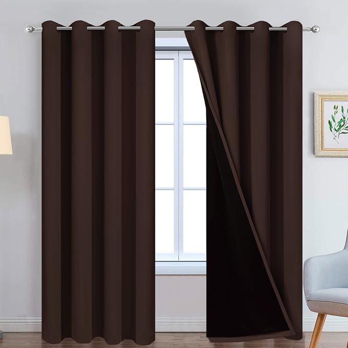 Yakamok Blackout Curtains 84 Inches Long, 2 Thick Layers Grommet Top Thermal