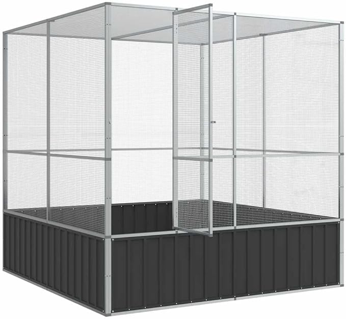 Large Metal Heavy Duty Walk-in Aviary Cage, Ample Activity Space Bird Cage with Lockable Door Also for Chickens and Rabbits, Silver 83.1"x81.5"x83.5" Steel,-511