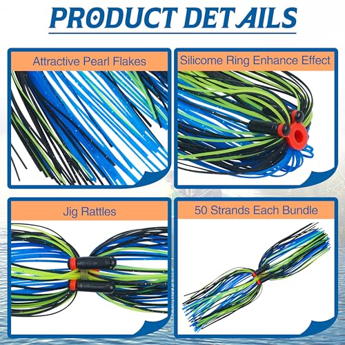 Silicone Spinnerbait Skirts Replacement Jig Skirts Kit with Tube Rattles, 12/18/24 Bundles DIY Fishing Lures Buzzbait Spoon Blade Squid Jig Fly Tying Material - size: 6pcs