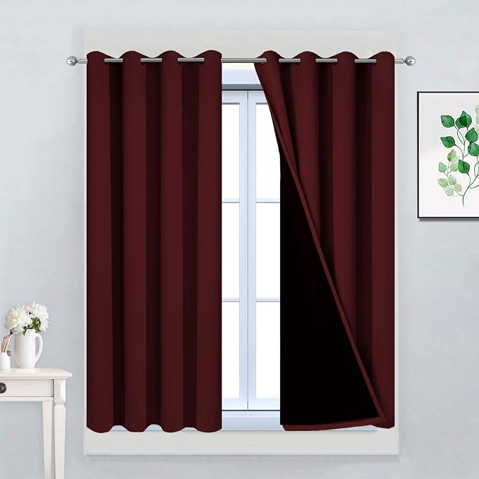 Yakamok 100% Blackout Curtains for Bedroom, Thermal Insulated 2-Layer Lined
