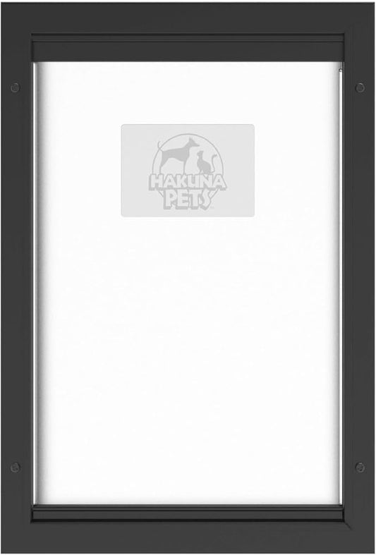 Hakuna Pets Deluxe Aluminum Pet, Cat and Dog Door with 2-Way Locking Panel for Screens, Doors and Walls up to 2.8" Thick, Large, Black