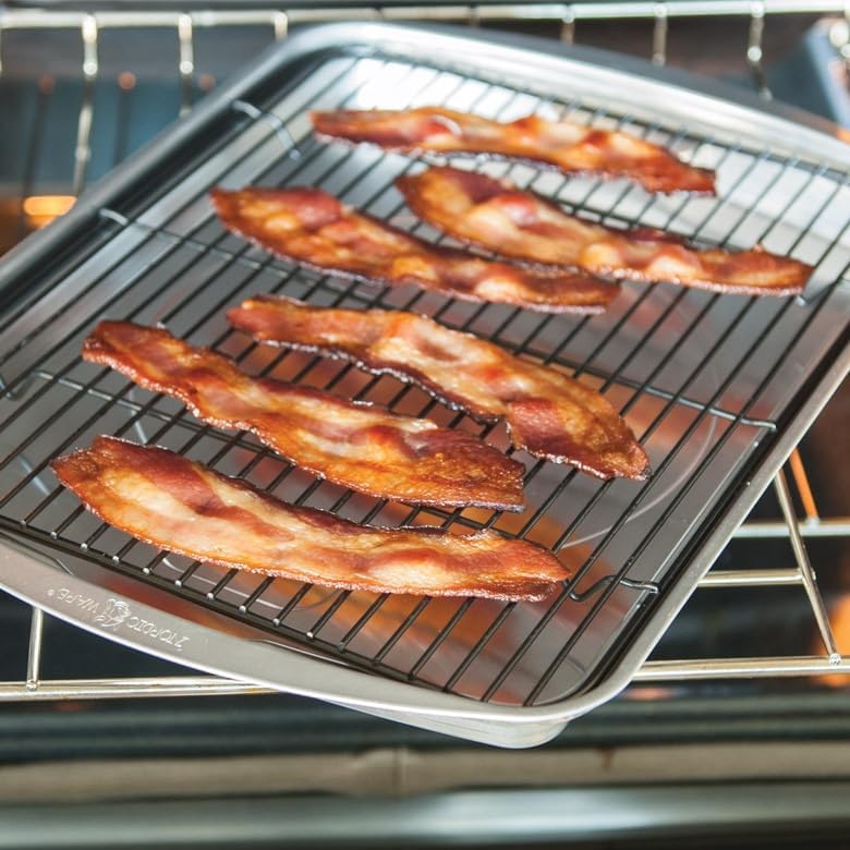Nordic Ware Oven Crisp Baking Tray 2pc Set Includes Pan and Rack; Natural Aluminum For Air Frying, Crisping, Broiling, Baking; Cooking Surface 17 x 12 Inches