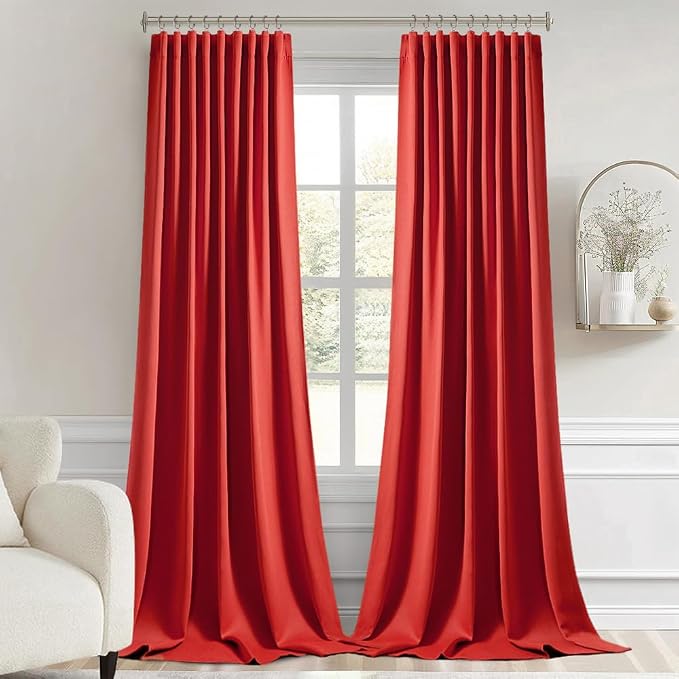 MIULEE Christmas Red Back Tab Blackout Curtain 96 Inch Long 2 Panels Set