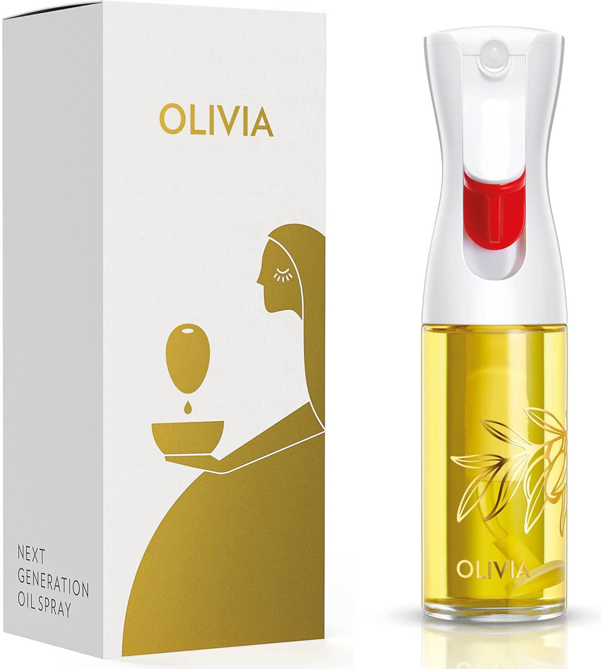 FLAIROSOL OLIVIA. The Original Advanced Oil Sprayer for Cooking, Salads, BBQs and More, Continuous Spray with Portion Control, Trusted by Chefs. Patented Technology. (Glass Bottle) (Golden Leaves)