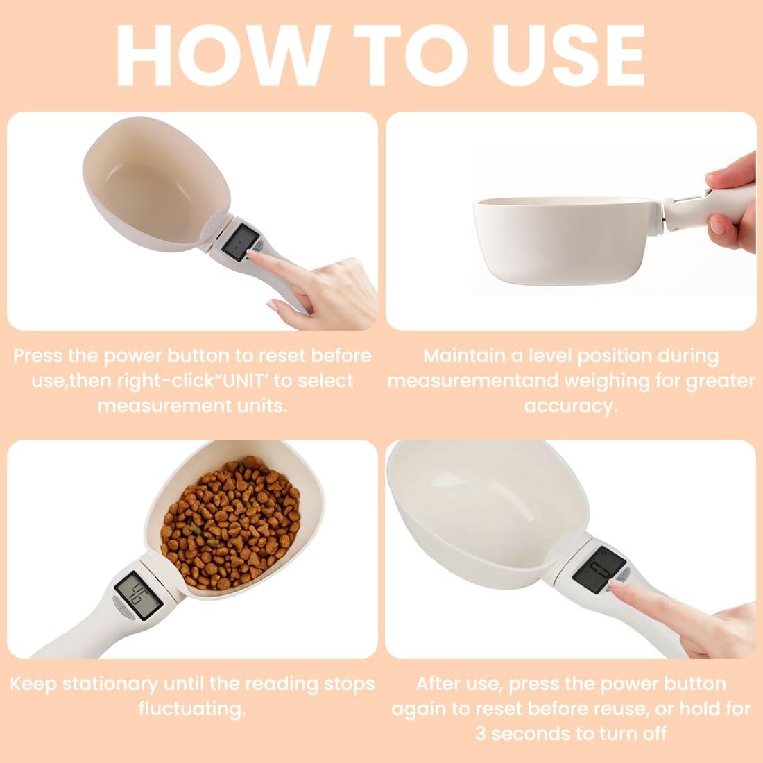 Digital Measuring Spoon Scale, Electronic Food Scoop with Conversion, Kitchen Adjustable Smart Weighing Cup for Home Cat Dog Pet, Cooking Tool Baking Gadgets in Grams with Lcd Screen(#A-1pc)