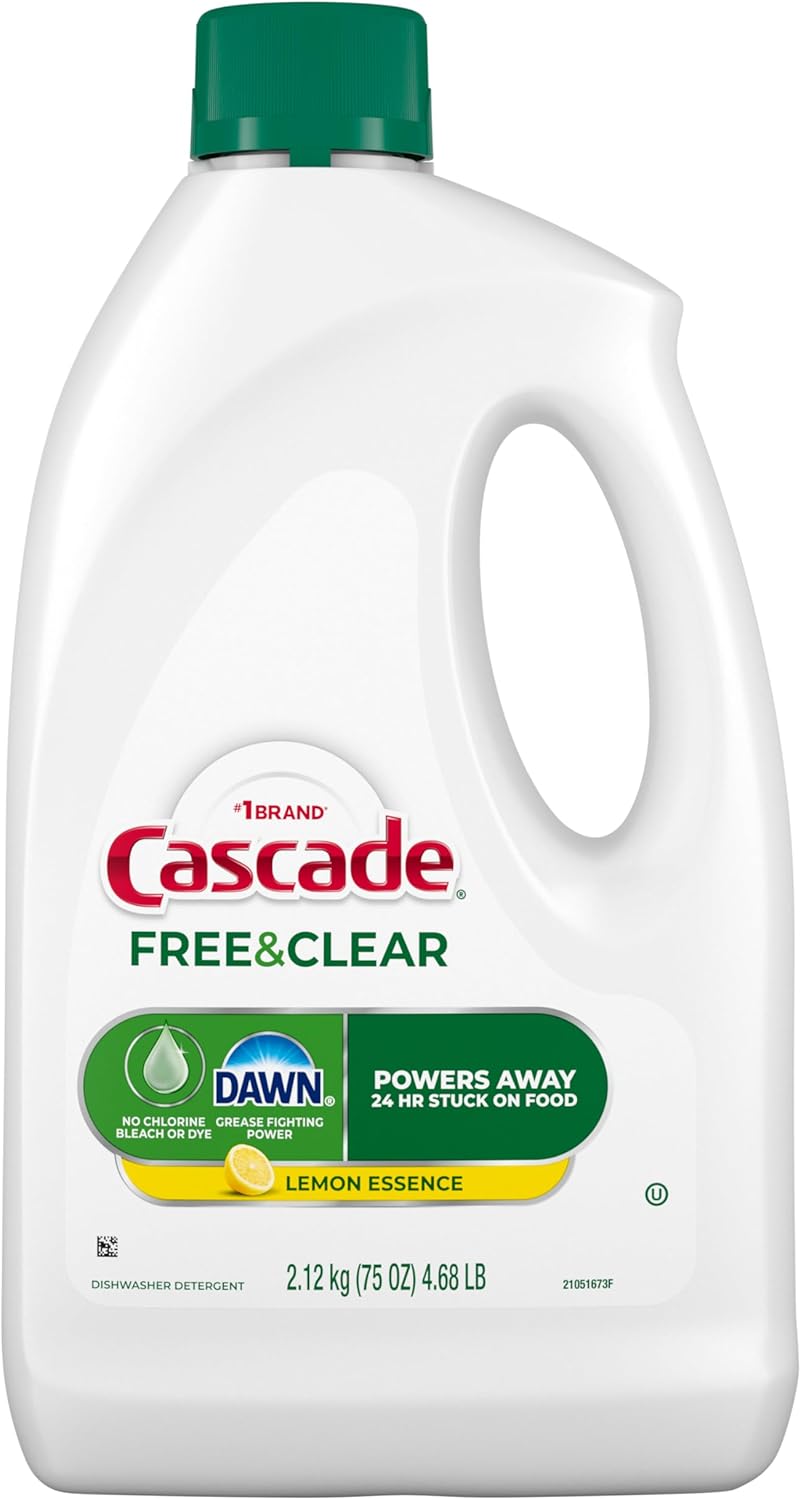 Cascade Free & Clear Dishwasher Detergent Liquid Gel, Dish Detergent, Dishwasher Soap, Lemon, 75oz