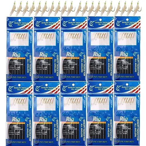Fishing Bait Rigs Saltwater, 10Packs Surf Fishing Rigs with Fish Skin Feather Fishing Hooks Swivels Glow Beads Rigs Sea Bass Rigs Fishing Bait Lures - color: BVB, size: 4#