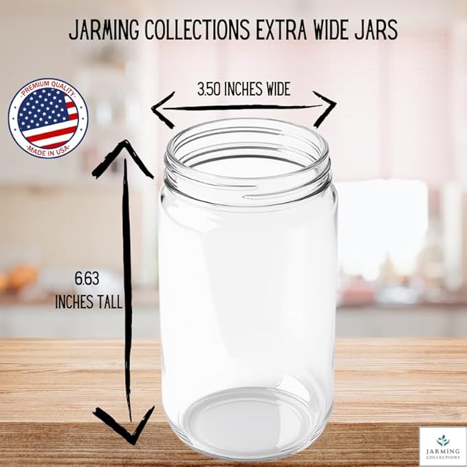 Jarming Collections 32oz Extra Wide Mouth Glass Storage Jar with BPA-Free Plastic Lid – Quart Size Airtight Mason Jar for Kitchen, Pantry, and Food Storage (3 Pack)