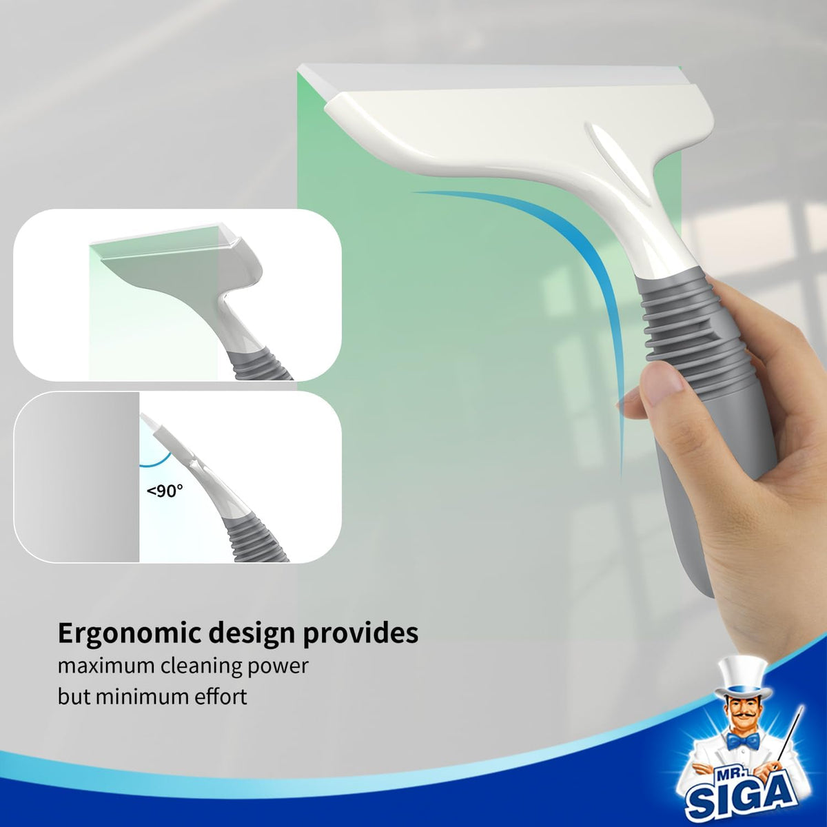MR.SIGA Multi-Purpose Silicon Squeegee for Window, Glass, Shower Door, Car Windshield, Heavy Duty Window Scrubber, Includes Suction Hook, 10 inch, White & Gray, 1 Pack