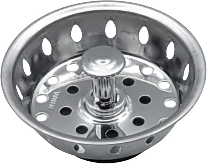 Kitchen Sink Stainless Steel Basket Strainer Replacement with Flat Bottom Rubber Stopper, 3-1/2 Inch, Indoor and Outdoor Kitchen Sink Strainer, Chrome