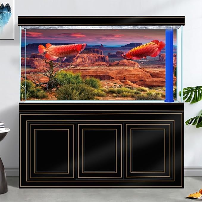 48X24IN Desert Loess Rock Cactus Oasis Reptile Habitat Background, Natural Sunset Desert Themed Terrarium Background, Aquarium Background with 10 EVA Double-Sided Tape