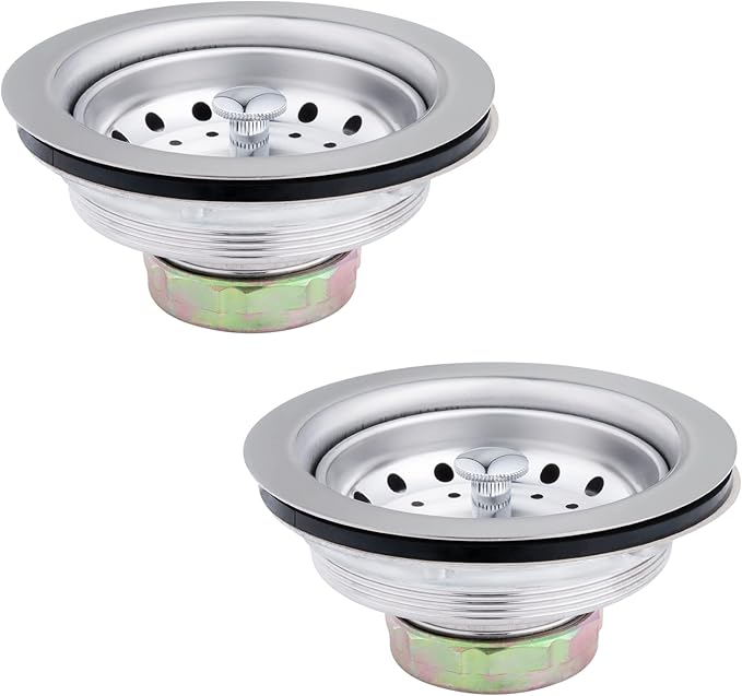 Artiwell 2-Pack Kitchen Sink Basket Strainer and Stopper, 3-1/2” Kitchen Drain Assembly with Strainer and Sink Stopper, Kitchen Sink Strainer with Stopper, Chrome Plated