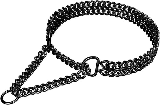 Black Dog Chain Collar - Stainless Steel, Adjustable, Chew Proof, Double Row, Cuban Link, Walking Collar for Large, Small, Medium Dogs