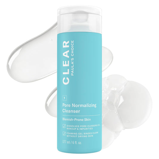 Paula's Choice CLEAR Pore Normalizing Facial Cleanser, Acne Daily Face Wash, Salicylic Acid Face Cleanser for Clogged & Enlarged Pores, Redness & Blackheads, Fragrance Free