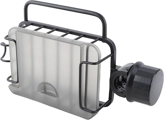 Kitchen Sink Faucet Organizer, Space Aluminum Rustproof Dish Sponge Holder with Divider and Drip Tray for Kitchen Dishwashing Sponges Brushes Cloth (Black)
