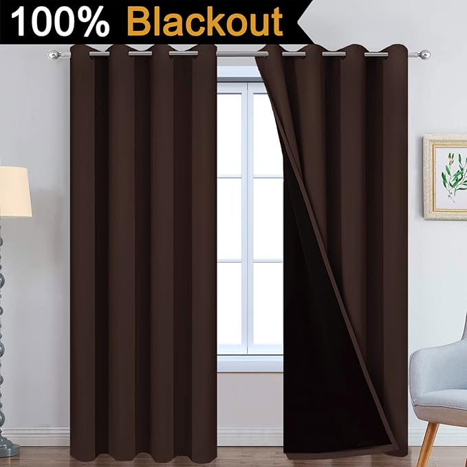 Yakamok Blackout Curtains 84 Inches Long, 2 Thick Layers Grommet Top Thermal