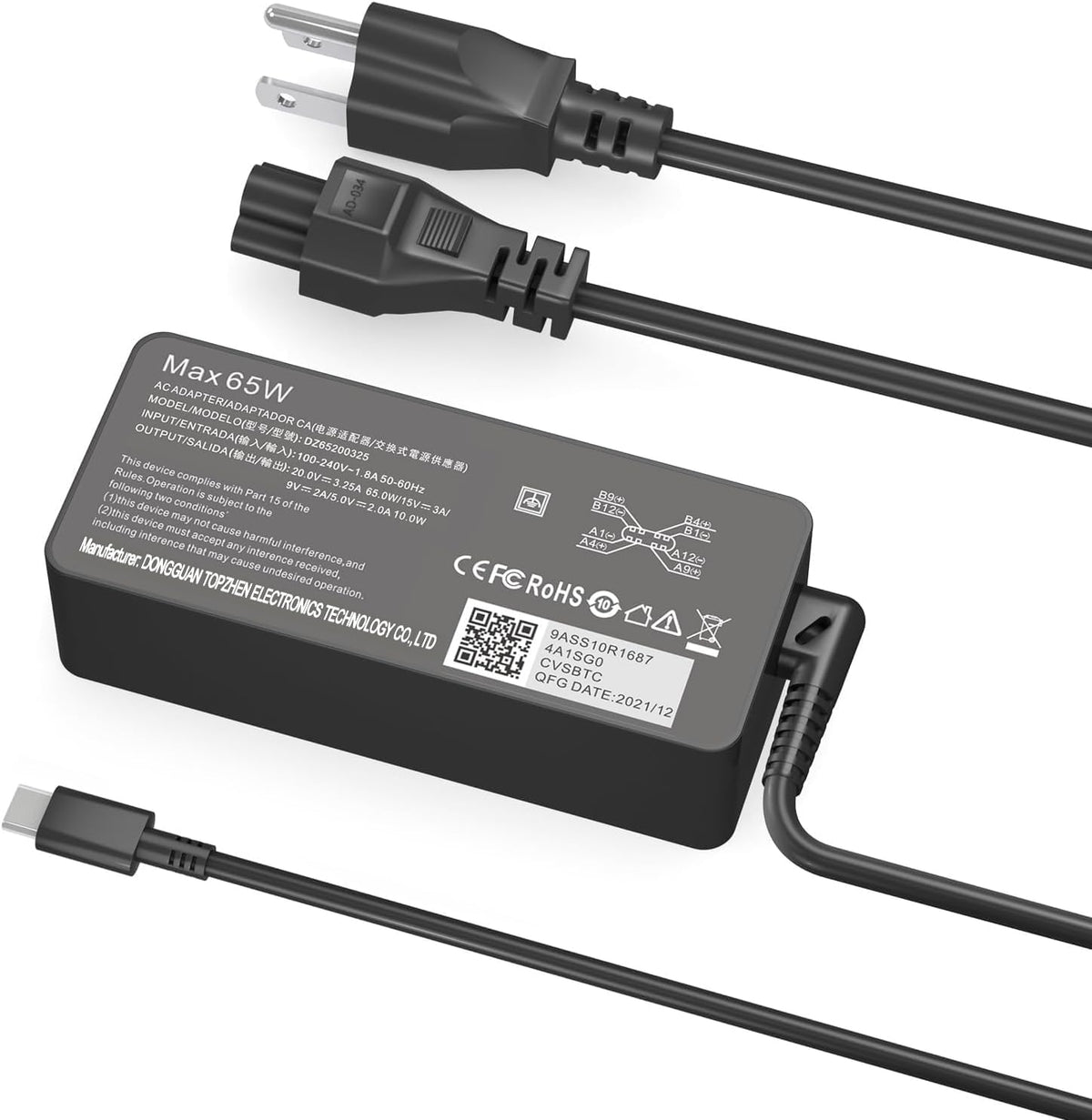 65W USB C Charger Compatible with Lenovo Thinkpad/Yoga/Chromebook Laptop Computer 65W 45W USB C Fast Power Adapter