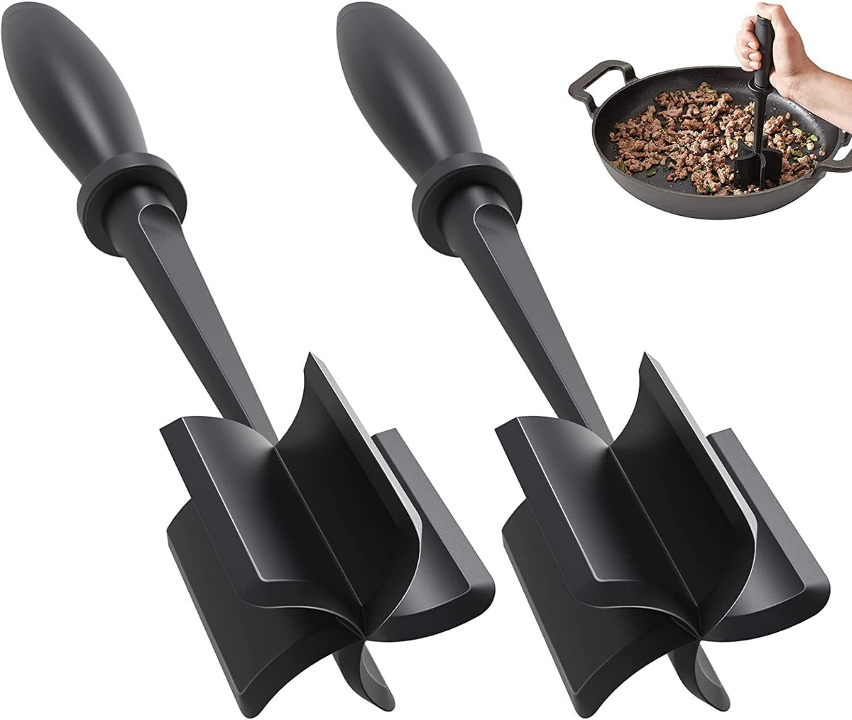 Meat Chopper, Hamburger Grinder, Premium Heat Resistant Smasher for Ground Beef, Burger Grinder Nylon Potato Mix Tool, Meat & Poultry Tenderizers-Black