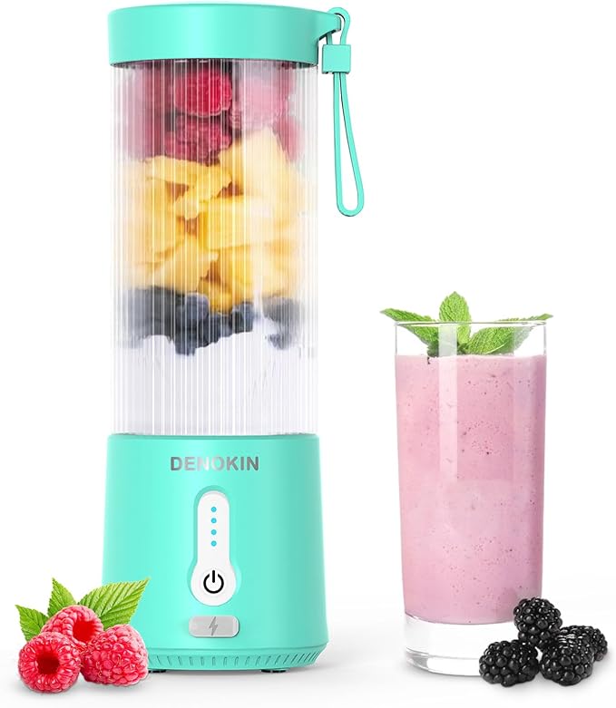 DENOKIN Portable Blender 16oz Vessel, Cordless Personal Size Small Blender for Shakes and Smoothies with 6 Blade for Kitchen, Home, Travel