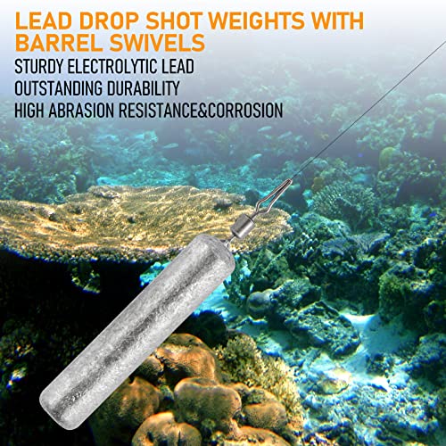 Dr.Fish 50 Pack Fishing Drop Shot Weights Lead Fishing Weights Pencil Skinny Sinkers with Barrel Swivels for Freshwater Bass Fishing - size: 1/4oz-20 Pack