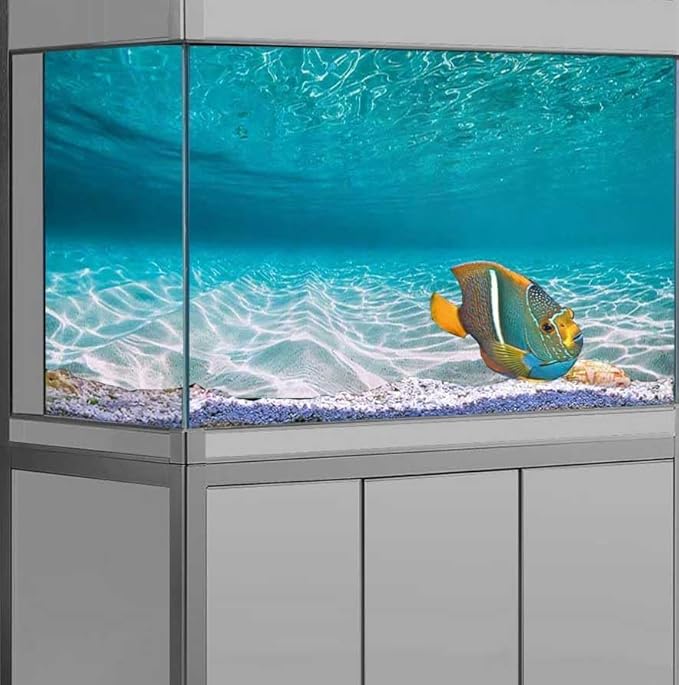 30X12IN Natural Undersea Aquarium Background, Undersea Beach Fish Tank Background, with 8 EVA Double-Sided Tape