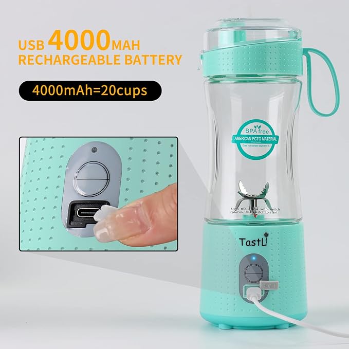 Portable Blender, Personal Mini Blender for Smoothies, Juice and Shakes, USB Rechargeable, Cordless (Sky blue)