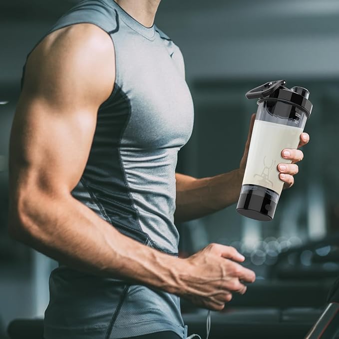 Electric Shaker Bottle, 20 oz Rechargeable Shaker Cup for Protein Mixes and Pre Workout, Portable Gym Protein Blender for Meal Replacement Shakes | Leak-Proof w/Handle | BPA Free (Black)