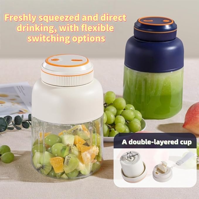 Portable Wireless Juicer Cup, 45oz Extra Large Capacity, 1300 mAh Battery Offers Extremely Long Battery Life, Dual Lid Compact Travel Drinking Cup for Office Outdoor, Picnic (PP-Light Blue)