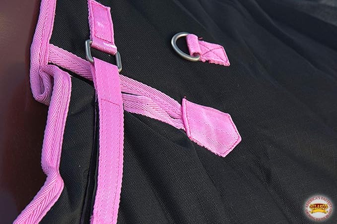 HILASON Black with Pink Trims 78 Inch 1200D Winter Waterproof Poly Horse Turnout Blanket Belly Wrap