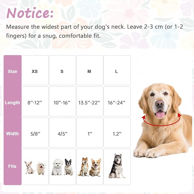 Cotton Dog Collar with Colorful Flowers for Spring Summer, Adjustable Puppy Dog Collars for Small Medium Large Dogs, Cute Girl Boy Dog Collar Ideal for Gifts,Pet Accessory,L